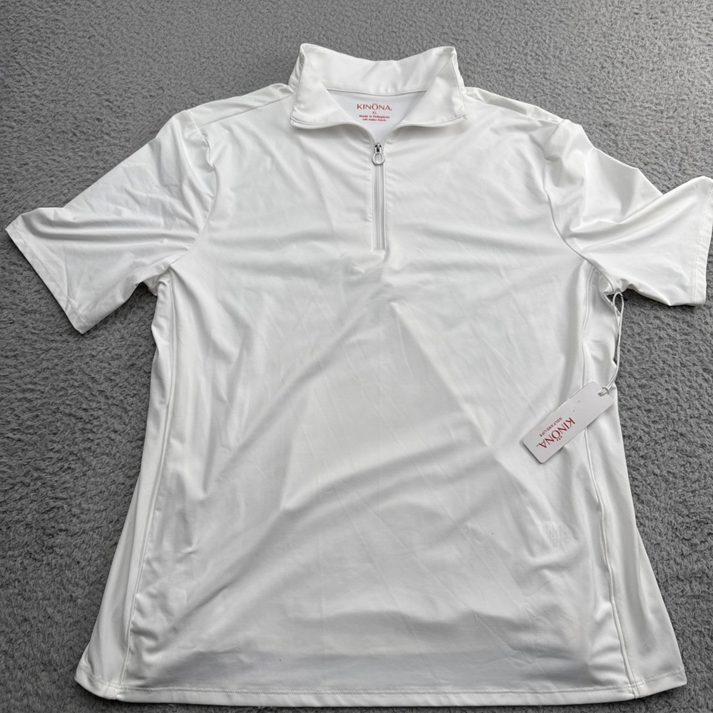 Kinona Golf Top Womens XL White Solid Short Sleeve 1/4 Zip Pullover UV Protect